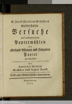Der sämtlichen Versuche Sechster und letzter Band.