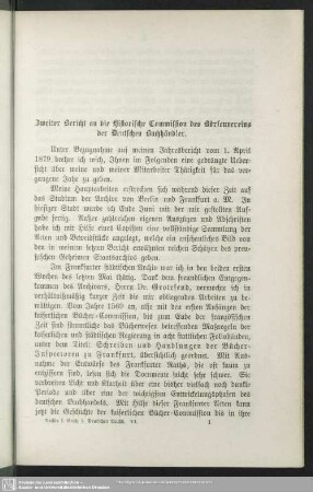 Zweiter Bericht an die Historische Commission des Börsenvereins der Deutschen Buchhändler