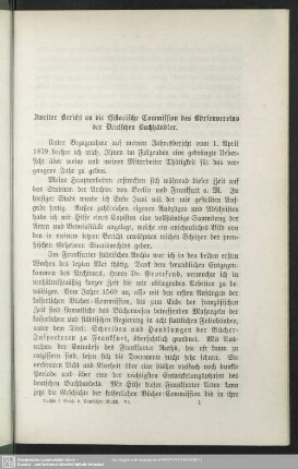 Zweiter Bericht an die Historische Commission des Börsenvereins der Deutschen Buchhändler