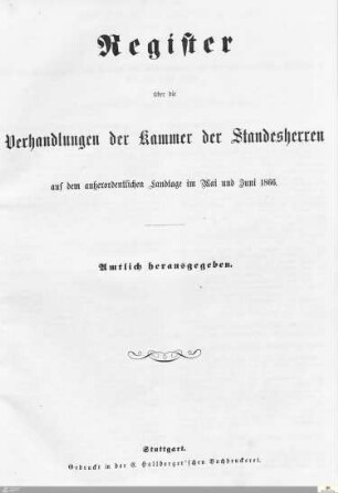 2,5a: Landtag Württemberg - Kammer 1, Register 1866
