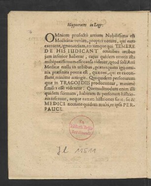 Hippocrates in Lege: