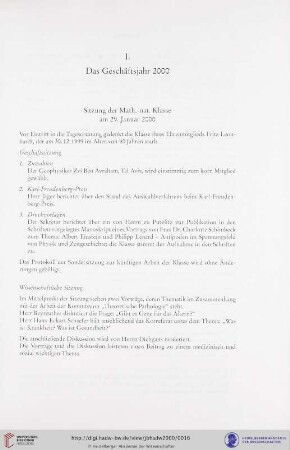 Sitzung der Math.-nat. Klasse am 29. Januar 2000