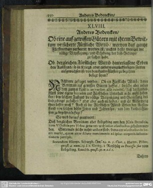 XLVIII. [Anderes Bedencken, Von einem Fürstl. Wittum-Sitz]