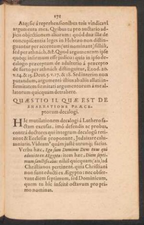 Quaestio II. Quae Est De Enarratione Praeceptorum decalogi.