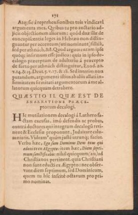 Quaestio II. Quae Est De Enarratione Praeceptorum decalogi.