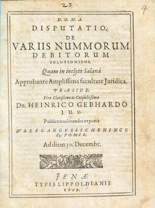 Disputatio De Variis Nummorum Debitorum Solutionibus