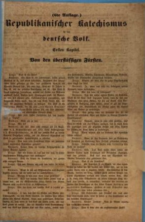 Republikanischer Katechismus für das deutsche Volk : erstes Kapitel. Von den überflüssigen Fürsten