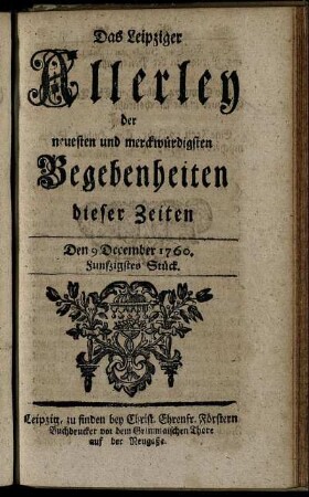 Den 9 December 1760. Funfzigstes Stück.
