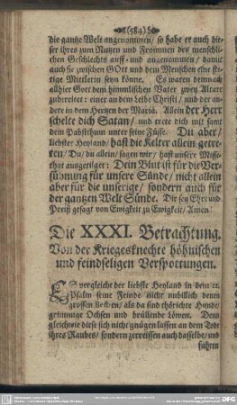 Die XXXI. Betrachtung. Von der Kriegesknechte höhnischen und feindseligen Verspottungen