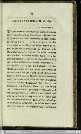 Zwei und zwanzigster Brief. Den 22sten September