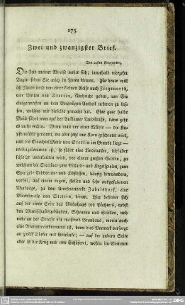 Zwei und zwanzigster Brief. Den 22sten September