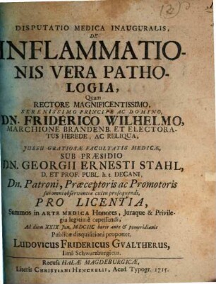 Disputatio Medica Inauguralis, De Inflammationis Vera Pathologia