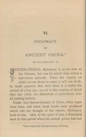 VI. Diplomacy in ancient China
