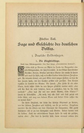 Fünfter Teil. Sage und Geschichte des deutschen Volkes