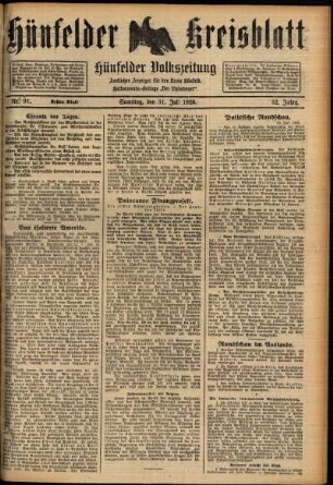 Erste Ausgabe vom Samstag, den 31. Juli 1926.