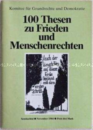 Informationsschrift des Komitees für Grundrechte und Demokratie mit 100 Thesen zu Frieden und Menschenrechten - Sachkonvolut