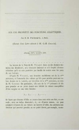 Sur une propriété des fonctions analytiques.