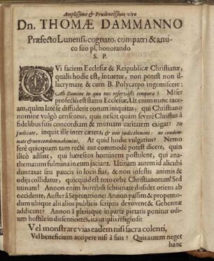 Amplissimo & Prudentissimo Viro Dn. Thomæ Dammanno Præfecto Lunensi, [...]