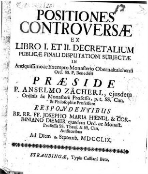 Positiones controversae ex Libr. I. et II. Decretal. desumptae