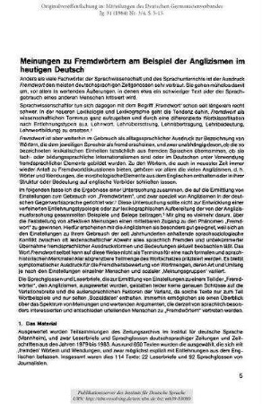 Meinungen zu Fremdwörtern am Beispiel der Anglizismen im heutigen Deutsch