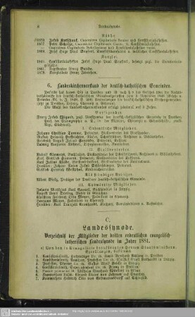 C. Landessynode : Verzeichniß der Mitglieder der dritten ordentlichen evangelisch-lutherischen Landessynode im Jahre 1881