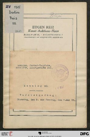 Gemälde, Perser-Teppiche, Mobiliar, Kunstgewerbe etc. : Versteigerung 5. bis 8. Mai [19]25 (Katalog Nr. 50)