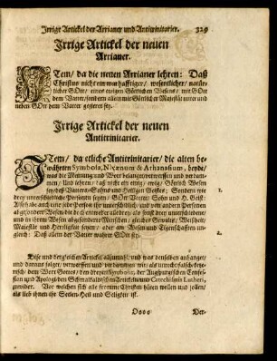 Irrige Artickel der neuen Arianer