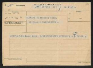 Brief von Hermann Georg Fiedler an Gerhart Hauptmann