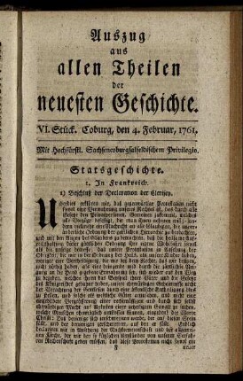 VI. Stück. Coburg, den 4. Februar, 1761.
