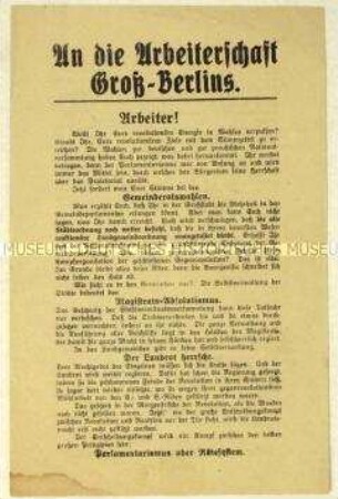 Aufruf der KPD zum Boykott der Gemeinderatswahlen 1919 und zur Unterstützung der Arbeiter- und Soldatenräte