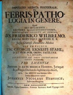 Disputatio Medica Inauguralis De Febris Pathologia In Genere