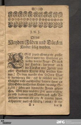 Ob der Heyden/ Jüden und Türcken Kinder selig werden.