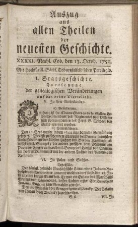 XXXXI. Nachl. Cob. den 13. Octob. 1751.