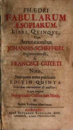 Phædri Fabularum Æsopiarum Libri Qvinqve