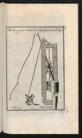 Machine pour battre des Eguilles dans l'Eau. Num. 41. Tab.CXVIII.