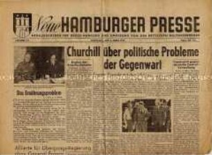 Tageszeitung der Britischen Militärregierung "Neue Hamburger Presse" u.a. zur Rede von Churchill in Fulton