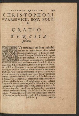 Christophori Warsevicii, Equ. Poloni Oratio Turcica prima.