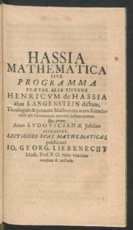 Hassia Mathematica ...