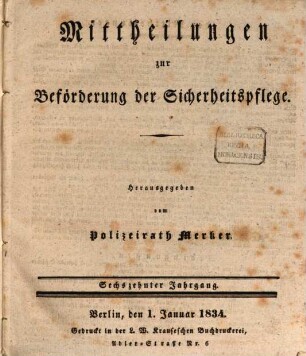 Mittheilungen zur Beförderung der Sicherheitspflege, 16. 1834