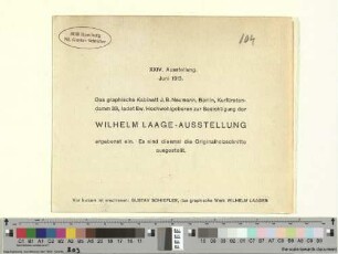 [Einladung zur Besichtigung der Wilhelm Laage-Ausstellung]