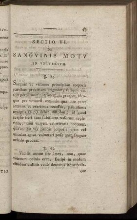 Sectio VI. De Sanguinis Motu in universum