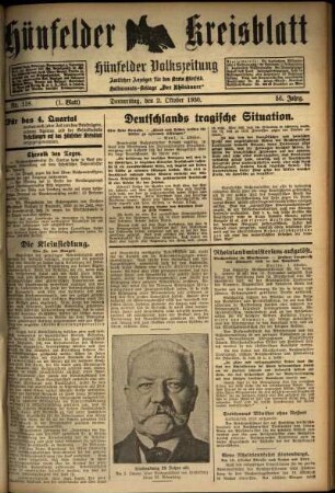 Erste Ausgabe vom Donnerstag, den 02. Oktober 1930.