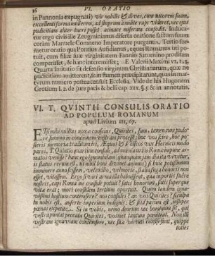 VI. T. Quintii Consulis Oratio Ad Populum Romanum.