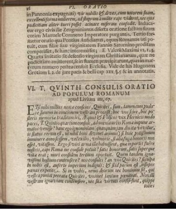 VI. T. Quintii Consulis Oratio Ad Populum Romanum.