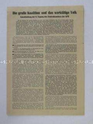 Flugblatt mit dem Text einer Entschließung des ZK der KPD zur Politik der Regierungskoalition