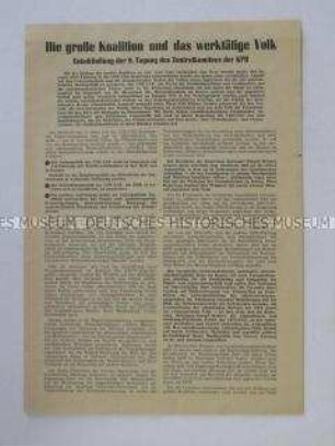 Flugblatt mit dem Text einer Entschließung des ZK der KPD zur Politik der Regierungskoalition