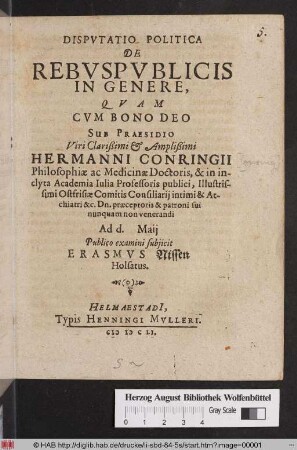 Disputatio Politica De Rebuspublicis In Genere