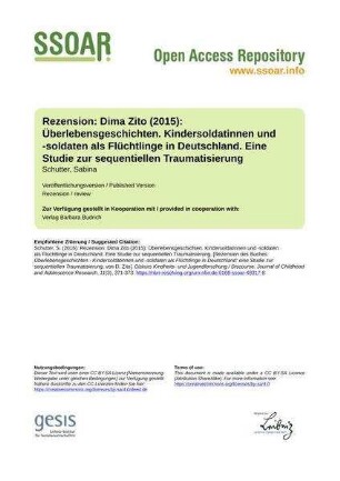 Rezension: Dima Zito (2015): Überlebensgeschichten. Kindersoldatinnen und -soldaten als Flüchtlinge in Deutschland. Eine Studie zur sequentiellen Traumatisierung