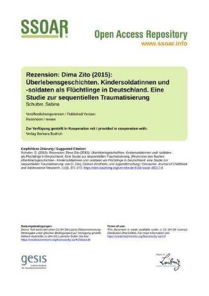 Rezension: Dima Zito (2015): Überlebensgeschichten. Kindersoldatinnen und -soldaten als Flüchtlinge in Deutschland. Eine Studie zur sequentiellen Traumatisierung