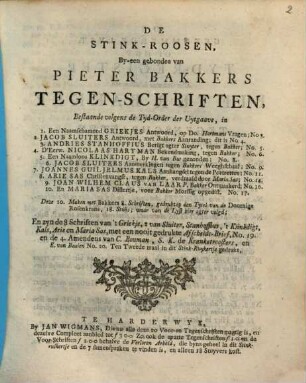 De Stink-roosen : By-een gebonden van Pieter Bakkers Tegen-schriften ...